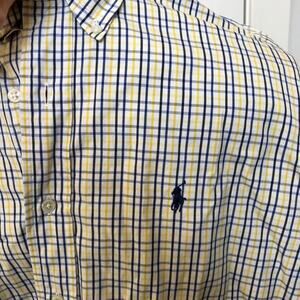 Ralph Lauren Button Down Shirt Checked Pattern Men 15 32/33 Blue Yellow White